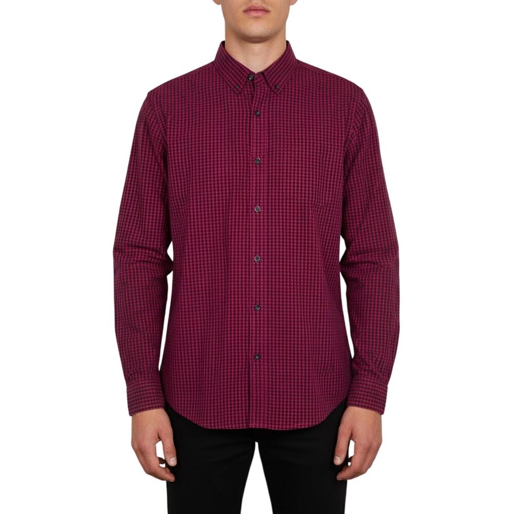 Hawker Rye Men's Checkered Button-Down Shirt Burgundy 100% Cotton NWT XL